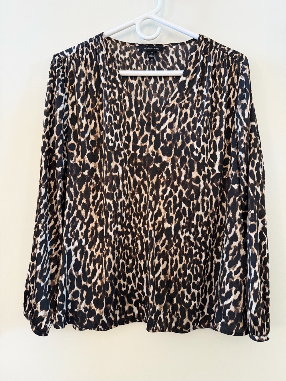 Banana Republic Leopard Print V-Neck Blouse - Beige & Black